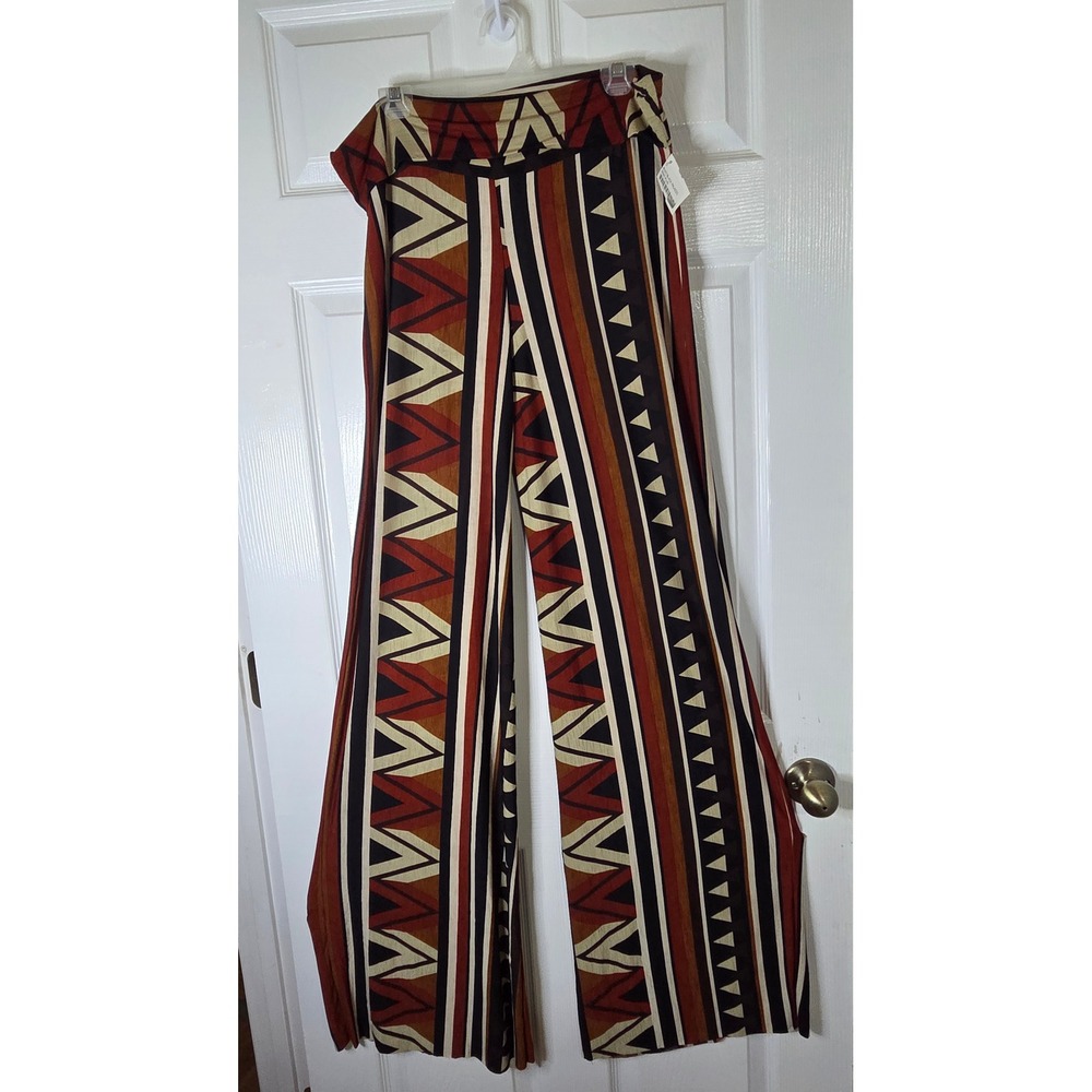 Auditions Womens Wide Leg Palazzo Pants Geometric Tribal Print Rust Cream Small